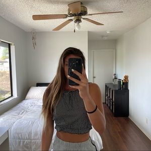 Brandy Melville Cropped Tie Tank - Black/ Navy Floral